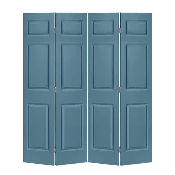 CALHOME 60 in. x 80 in. 6 Panel Dignity Blue Painted MDF Composite Bi-Fold Double Closet Door with Hardware Kit