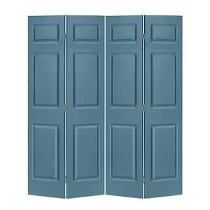 60 in. x 84 in. 6-Panel Dign Blue Painted MDF Hollow Core Composite Bi-Fold Double Closet Door with Hardware Kit