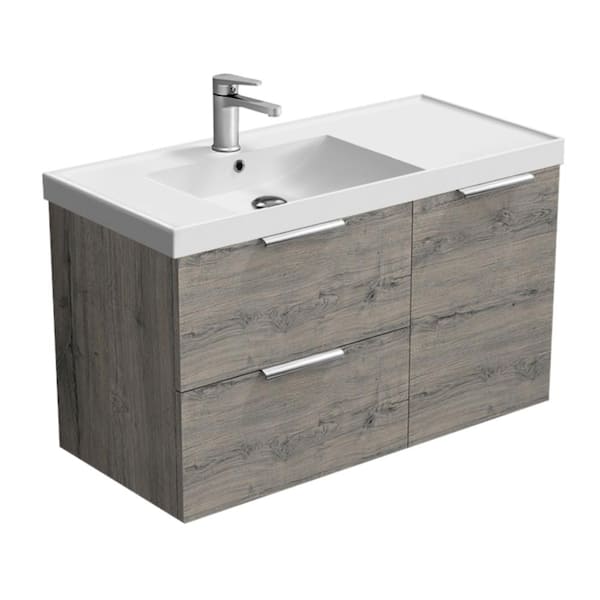 Nameeks Lisbon 36.2 in. W x 18.5 in. D x 21.65 in. H Modern Bathroom Vanity in Grey Oak With White Ceramic Top