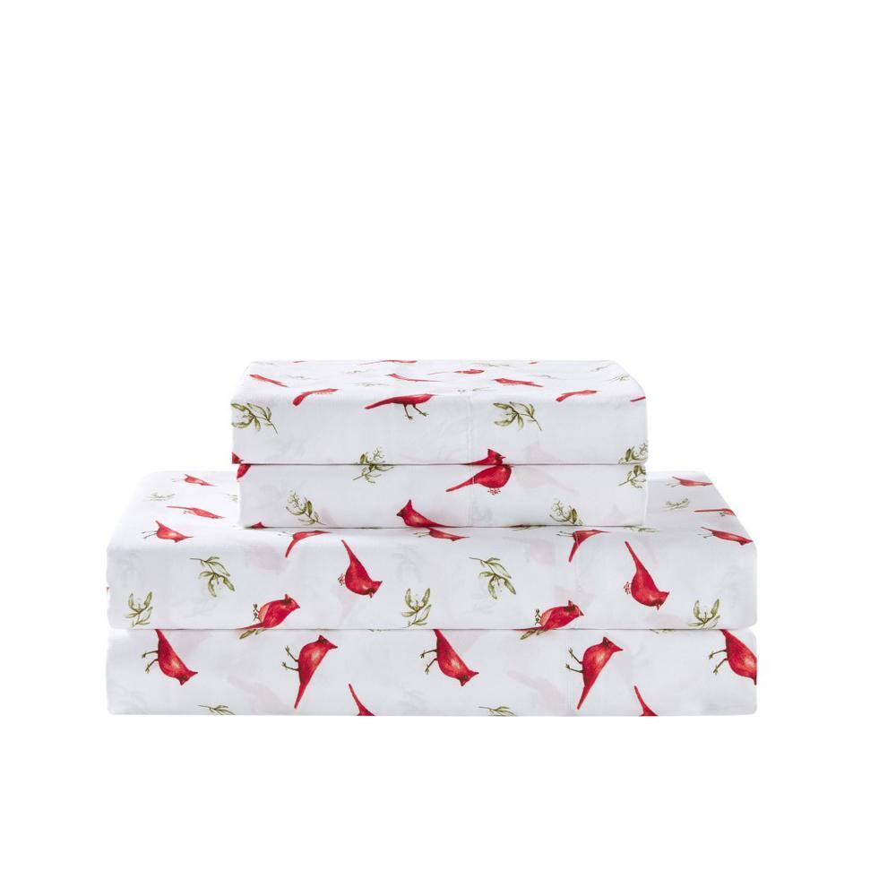 Snow Birds White Microfiber Queen Sheet Set