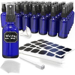 2 oz. Glass Spray Bottles with Funnel, Brush, Marker and Labels-Blue (Pack of 48)