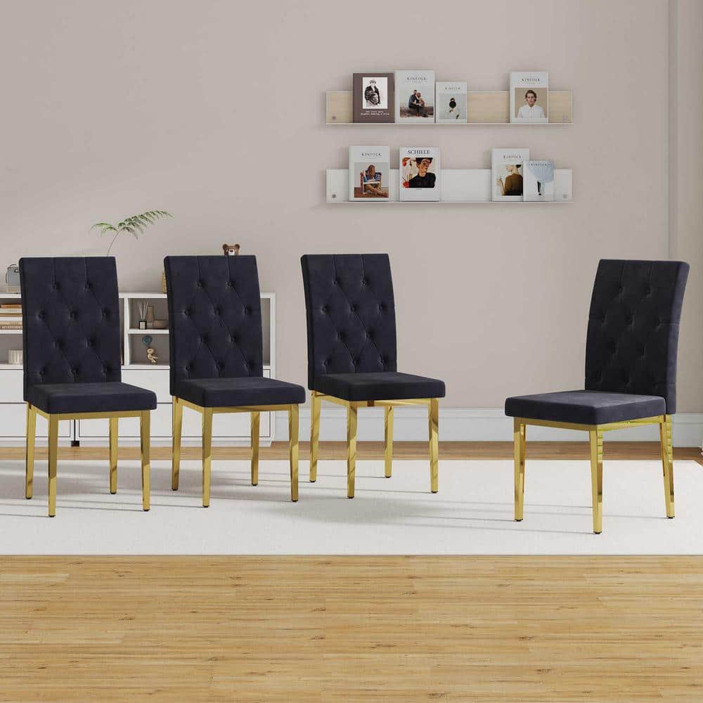 Modern Black Velvet Seat Dining Chairs Set of 4 for Kitchen, Living, Dining Room