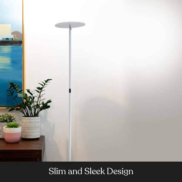 Brightech Sky Flux 67 in. White Torchiere LED Floor Lamp with 3 