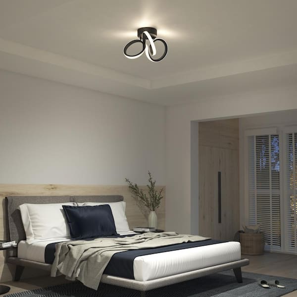 Artika Swirl 13 in. 1-Light Modern Black Integrated LED Flush Mount Ceiling Light Fixture for Kitchen or Bedroom