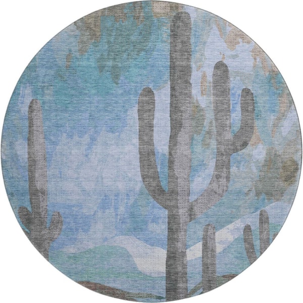 Mayfield Premium Machine Washable Abstract AMF2337 Brown 8 ft. x 8 ft. Round Rug