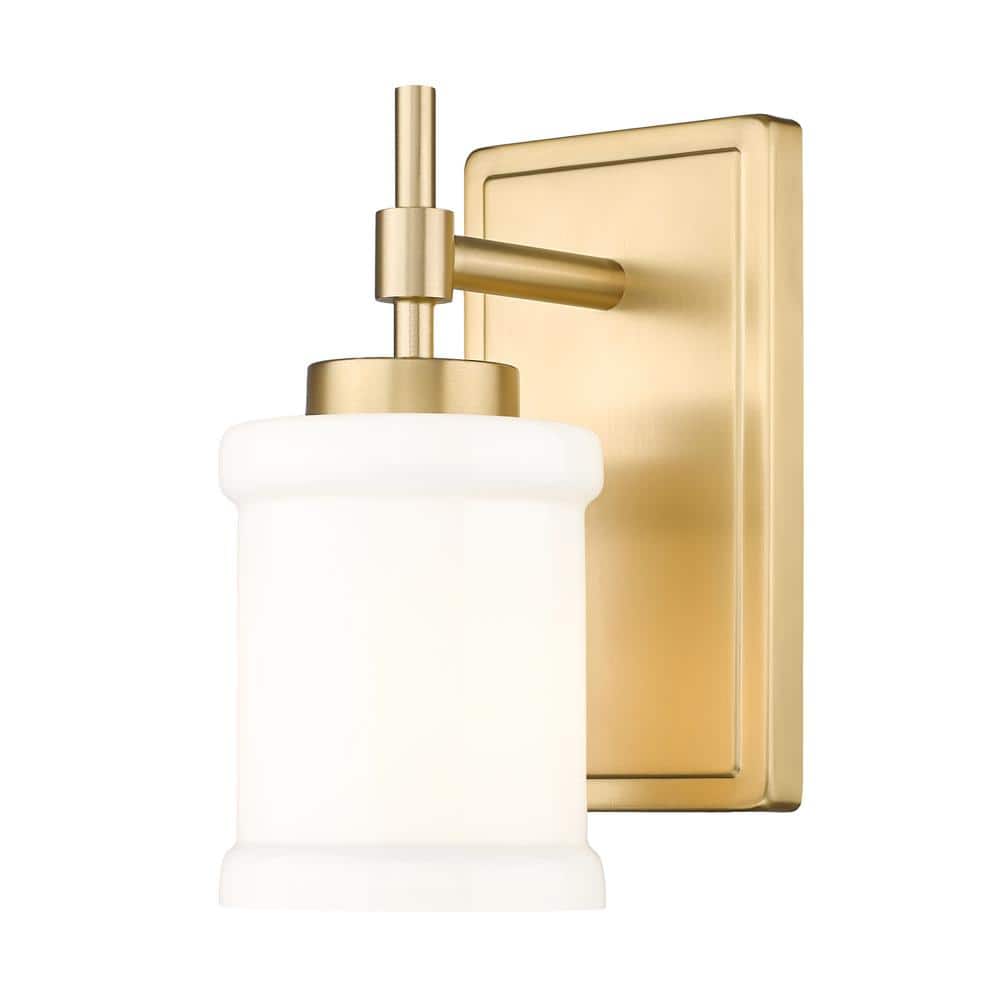 Cadoc 1-Light Modern Gold Wall Sconce with Gloss Opal Glass Shade