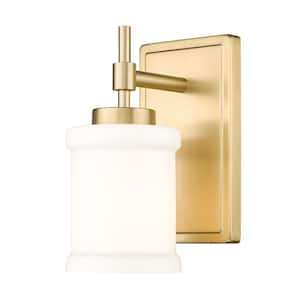 Cadoc 1-Light Modern Gold Wall Sconce with Gloss Opal Glass Shade