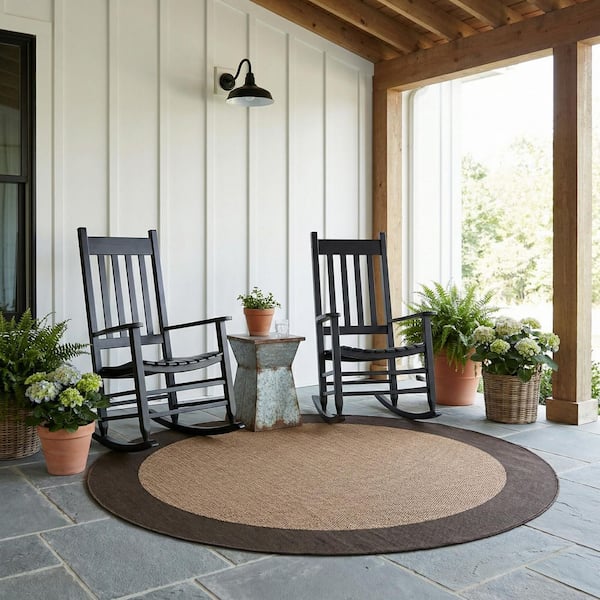 Recife Checkered Field Cocoa Black 2 ft. x 4 ft. Solid Indoor/Outdoor Area Rug