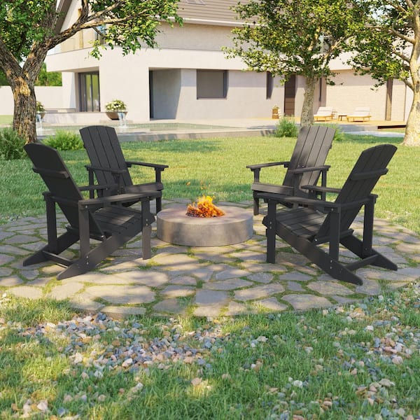 Sonkuki Black Recyled Plastic Weather Resistant Outdoor Patio Adirondack Chair (Set of 4)