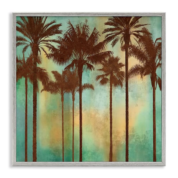 Stupell Industries Palm Trees over Gradient by John Seba Gray Framed Nature Giclee Art Print 24 in. x 24 in.