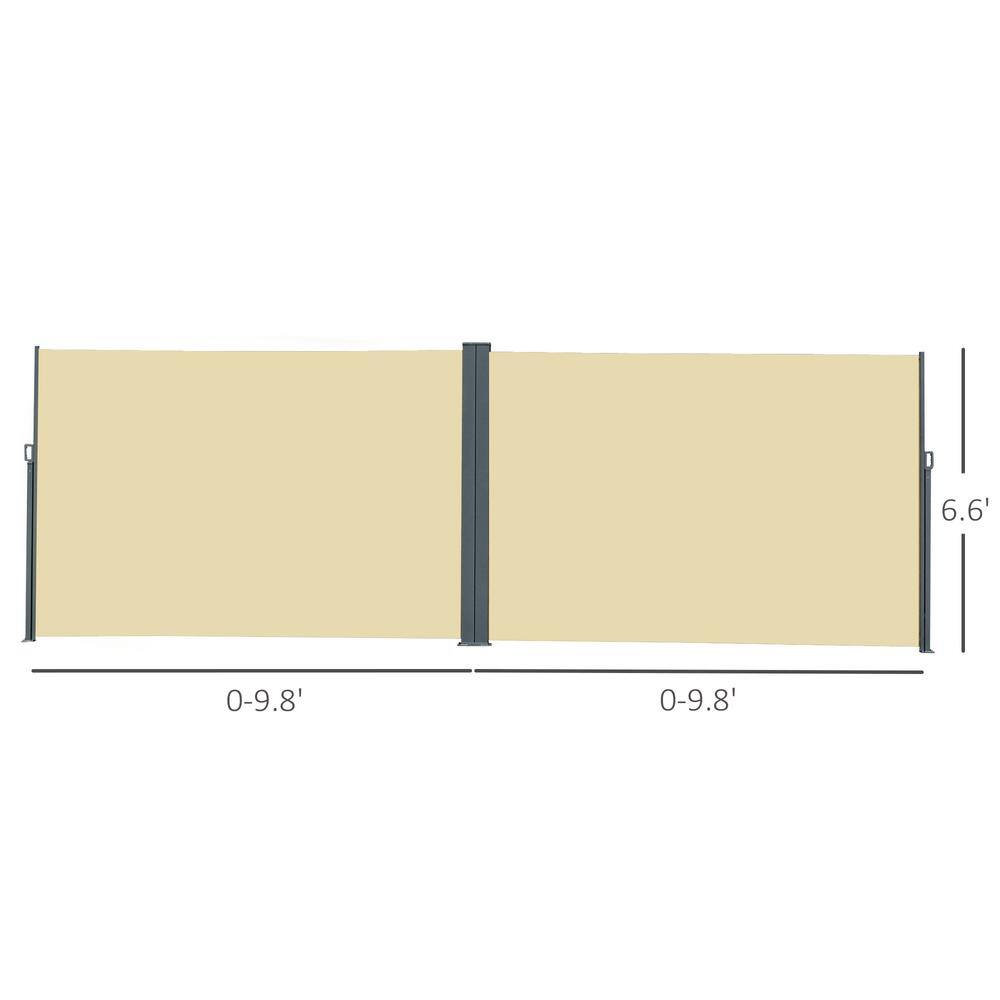 Beige Double Retractable Patio Side Awning with Steel Frame