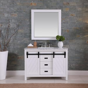 Kinsley 48 in. Single Bathroom Vanity Set in White and Carrara White Marble Countertop with Mirror
