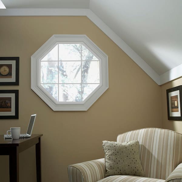 47.5 in. x 47.5 in. V-4500 Series Desert Sand Vinyl Fixed Octagon Geometric Window with Colonial Grids/Grilles