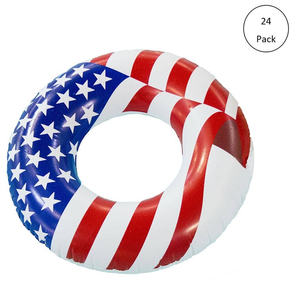 SWIMLINE 36 in. Round Inflatable American Flag Swimming Pool and Lake Tube Float (24-Pack), Red/ White/ Blue -  24 x 90196