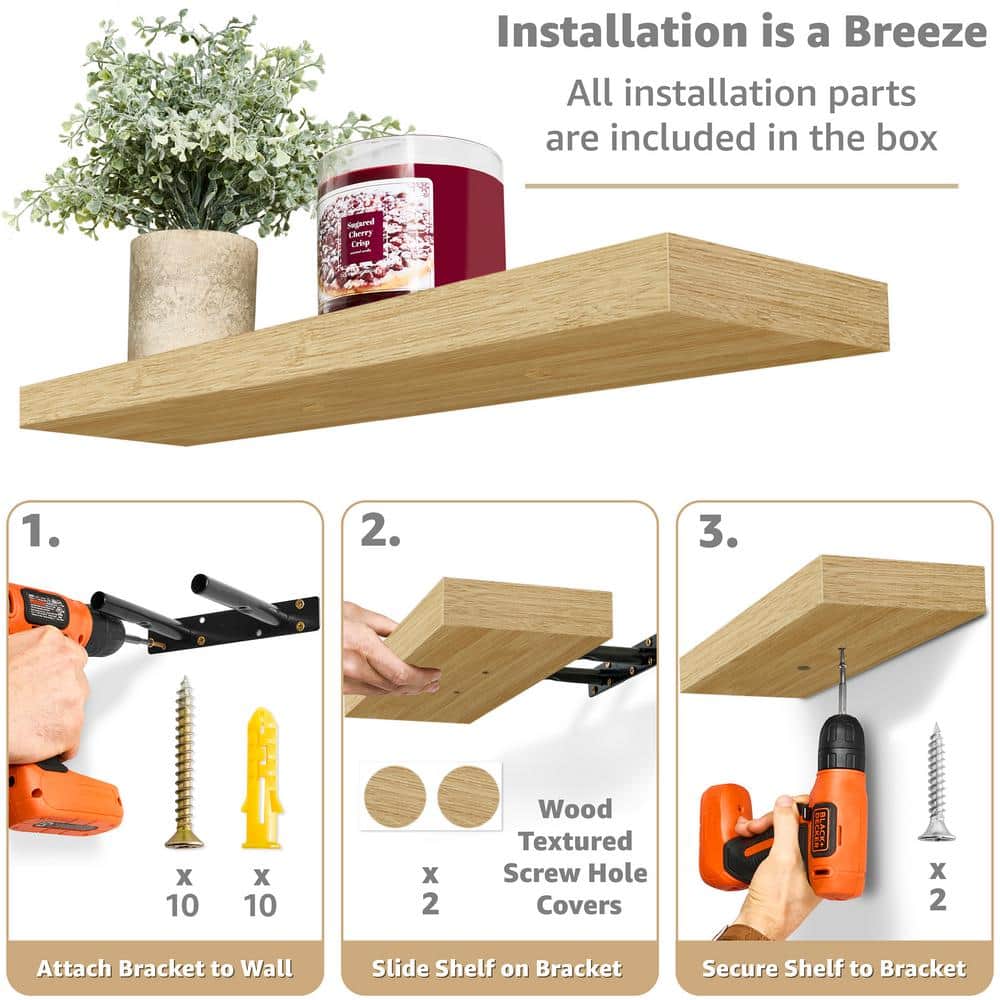 Mahogany Brown Wooden Floating Accent Shelves Set