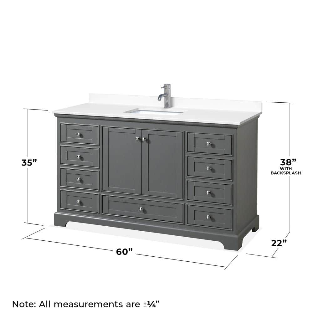 Deborah 60'' Dark Gray Single Bathroom Vanity with Marble Top