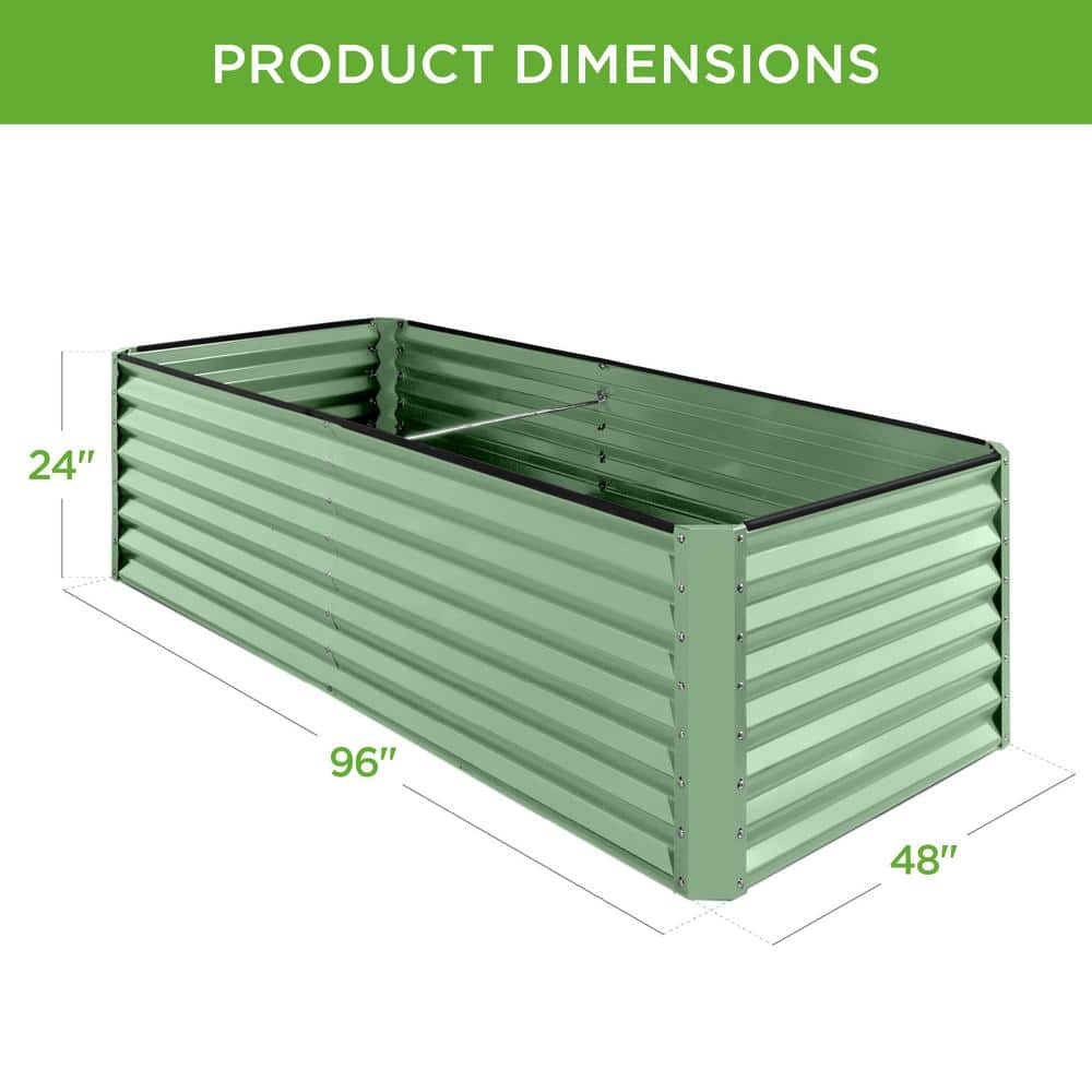 Sage Green 8x4x2ft Outdoor Metal Raised Garden Bed Planter