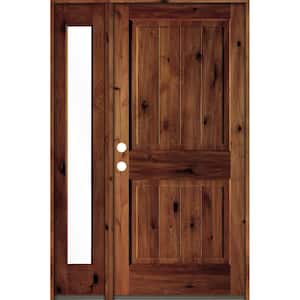 50 in. x 80 in. Rustic Knotty Alder Right-Hand/Inswing Clear Glass Red Chestnut Stain Wood Prehung Front Door w/Sidelite