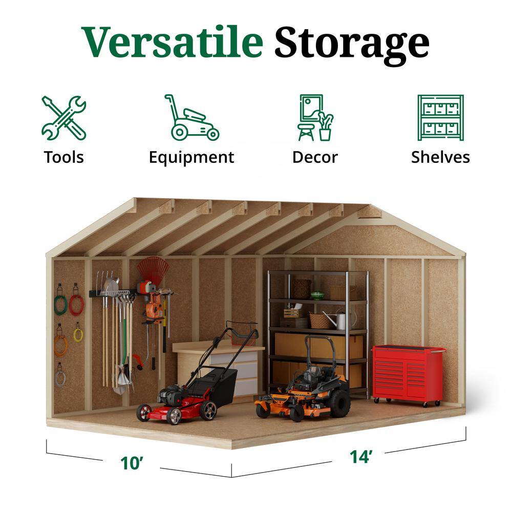 10x14 Gray Wooden Gable Storage Shed Kit with Windows