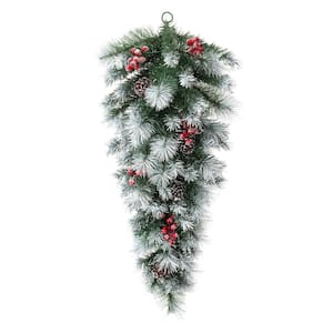 3 ft. L Pre-Lit Pinecones and Red Berries Artificial Christmas Teardrop Swag with 50 Warm White Lights and Timer