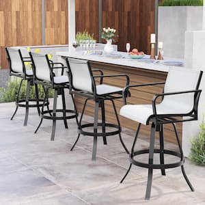 Swivel Metal Aluminum Outdoor Bar Stool in Augustine Oyster Sunbrella Textilene Fabric (4-Pack)