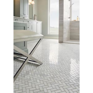 Greecian White Herringbone Pattern 12 in. x 12 in. x 10 mm Polished Marble Mosaic Tile (9.4 sq. ft. / case)