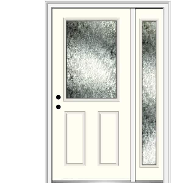 MMI Door 51 in. x 81.75 in. Right-Hand Inswing 1/2 Lite Rain Glass 2-Panel Painted Alabaster Prehung Front Door, 4-9/16 in. Frame