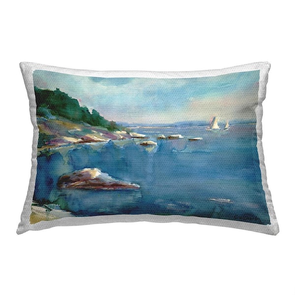 Stupell Industries Blue Ocean Scenery Blue Rectangular Outdoor Throw Pillow