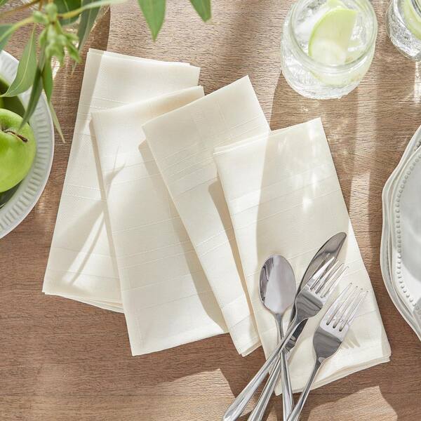 Elegance Plaid Damask Napkin, Set of 4, Ecru - 17"W x 17"L