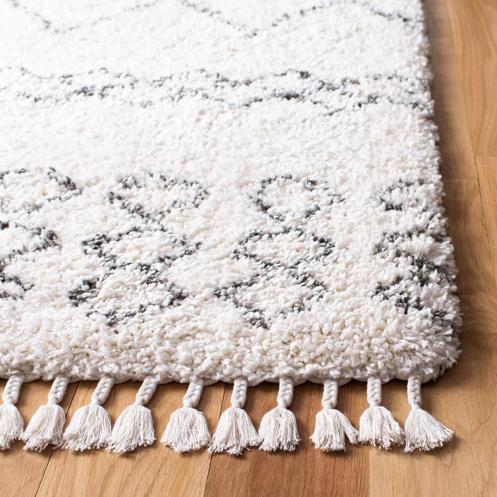 Ivory and Grey Moroccan Fringe Shag 8' x 10' Area Rug