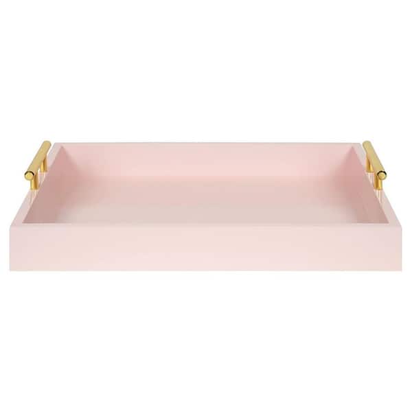 Afoxsos Lipton Decorative Tray with Polished Gold Metal Handles, Soft Pink