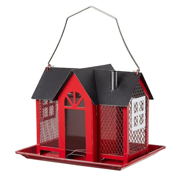 Misopily Red Finish Metal Bird Feeders for Outdoors Metal Mesh Wild Bird Feeder with Triple Feeders for Finch Cardinal Chickadee