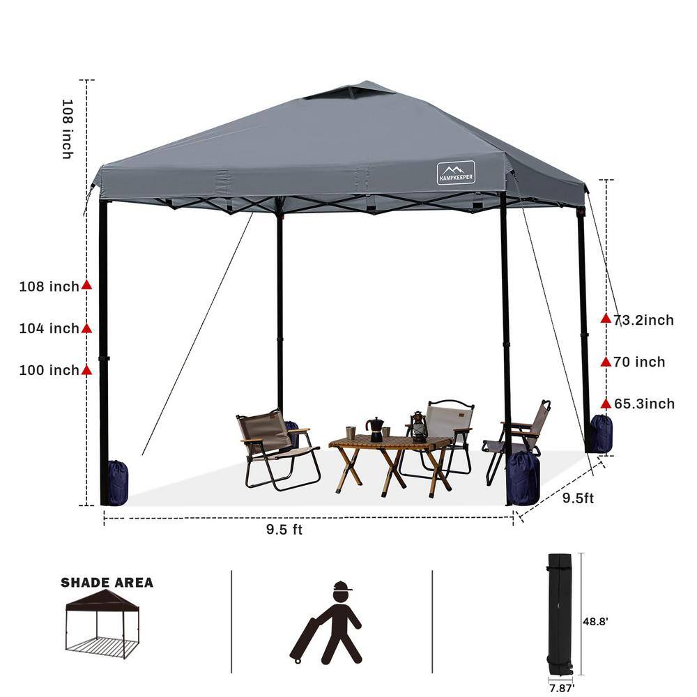 10x10 Dark Gray Waterproof Pop-Up Canopy Tent with Adjustable Legs