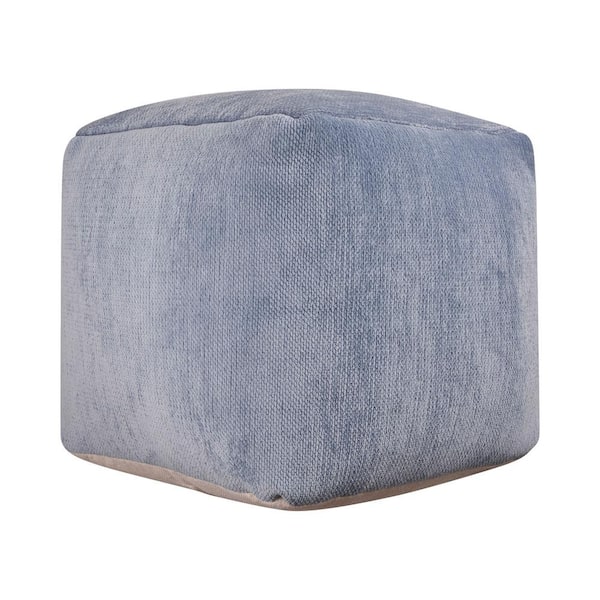 HomeRoots Amelia Blue Chenille Square Cube Small (Under 22 in.) Ottoman