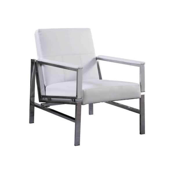 Best Master Furniture Ariel Faux Leather and Stainless Steel Accent Chair, White