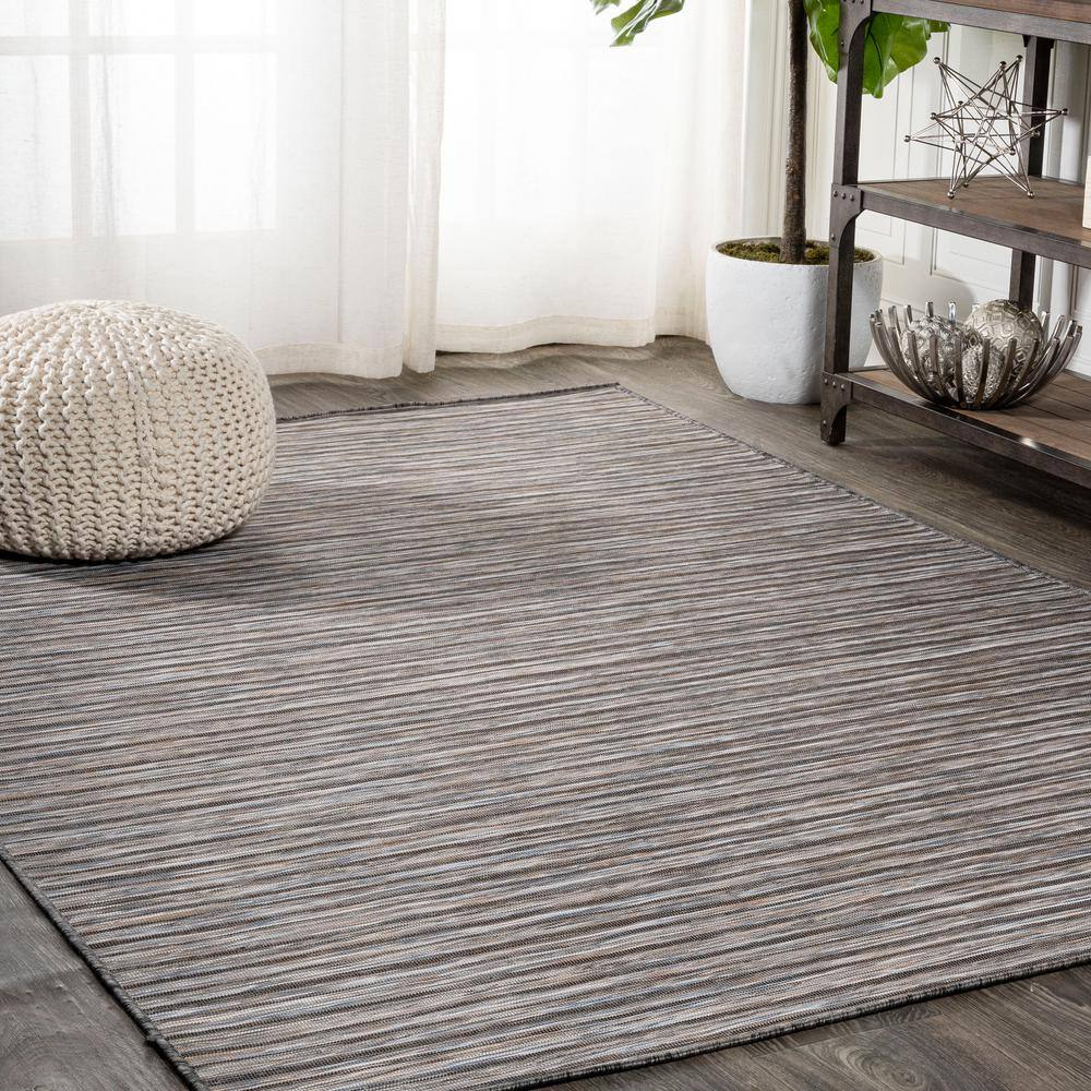 Finn Dark Gray and Blue Striped Synthetic 4' x 6' Area Rug