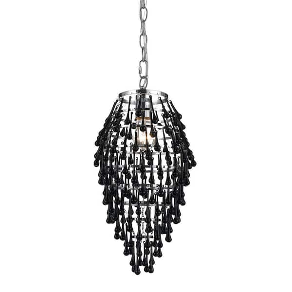 AF Lighting Crystal Teardrop 1-Light Black Chandelier