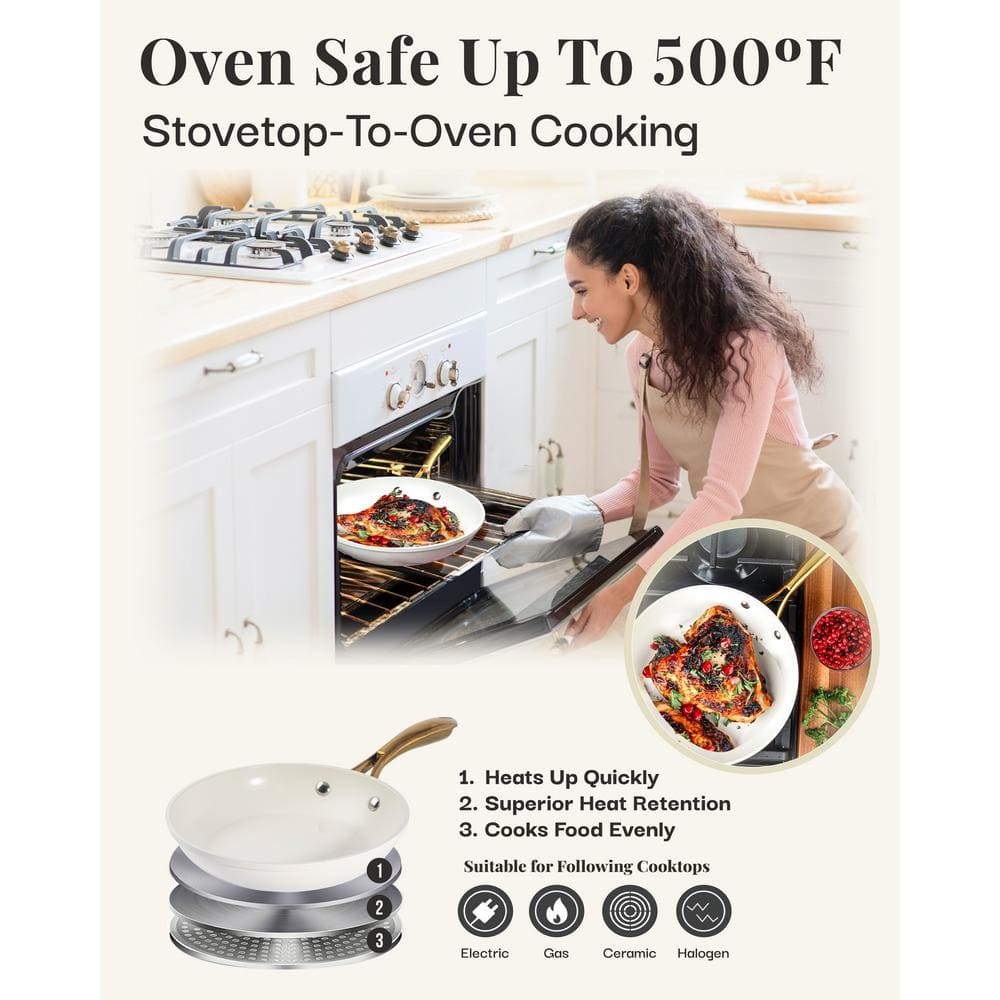 Gotham Steel - 12'' Ultra Nonstick Ceramic Fry Pan with Stay Cool Handle - Cream - Thumbnail 3