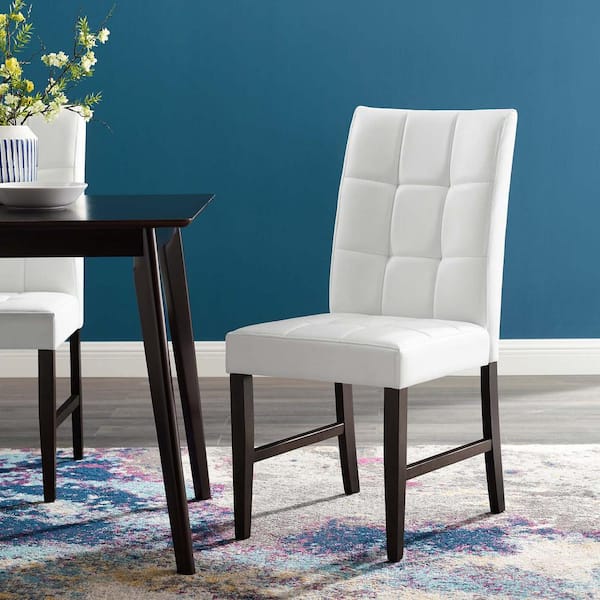Promulgate Biscuit Tufted Upholstered Faux Leather Dining Side Chair in White (Set of 2)