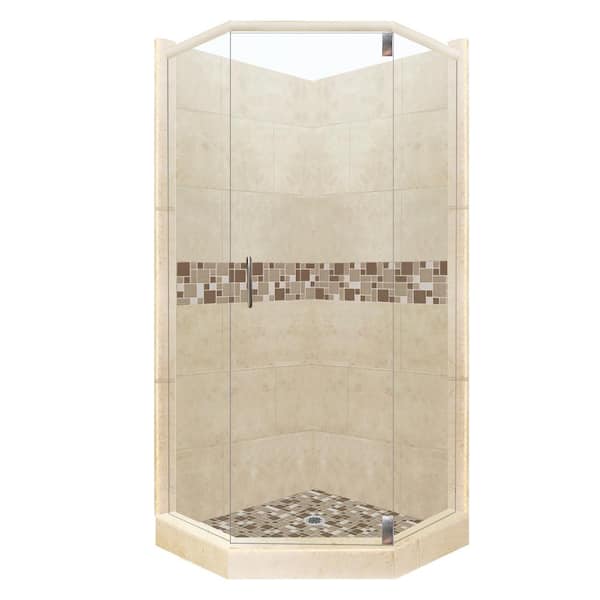 American Bath Factory Tuscany Grand Hinged 42 in. x 48 in. x 80 in. Left-Cut Neo-Angle Shower Kit in Brown Sugar and Satin Nickel Hardware