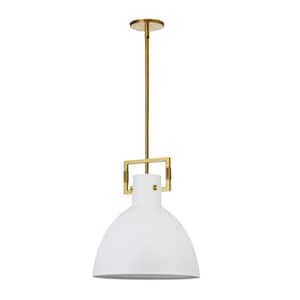 Liberty 1-Light Aged Brass Shaded Pendant Light with Matte White Metal Shade