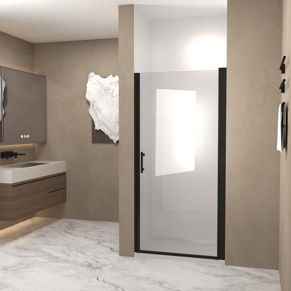 24-25 in. W x 72 in. H Pivot Semi-Frameless Shower Door in Matte Black with 1/4 in.(6mm) Tempered Clear Glass price history on PriceWatchPro