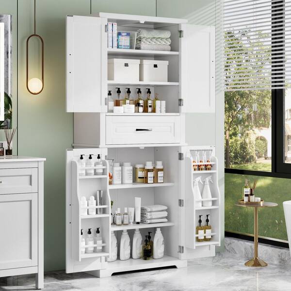 ホワイト収納トレイ 30 in. W x 15.7 in. D x 72 in. H White Linen Cabinet with Drawer