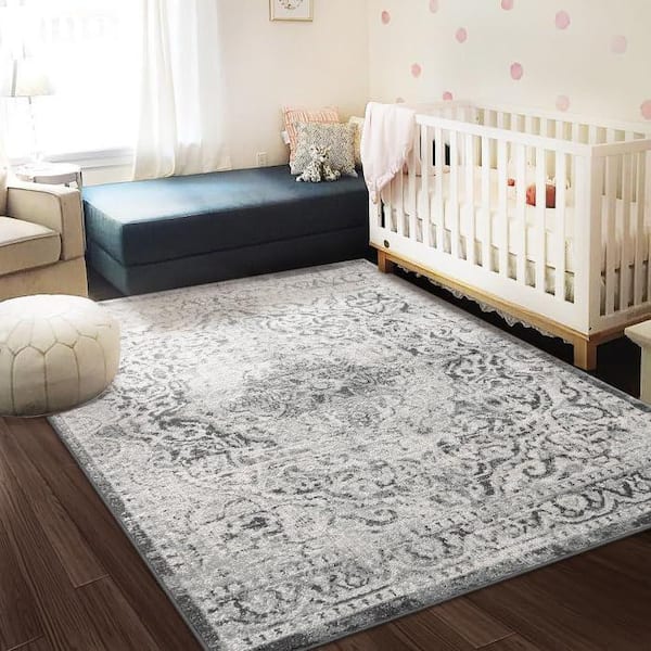 Vintage Medallion in Gray 8 ft. x 10 ft. 2 in. Indoor Area Rug with Non-Slip Back