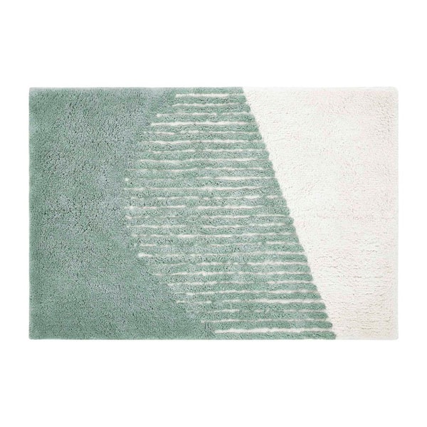 Striped Geo Bathmat 21 in. x 34 in. white/green striped cotton Rectangle Bathmat