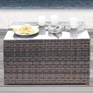 Rectangular Brown Wicker Outdoor Coffee Table, Fully Assembled Coffee Table, Top Material Glass