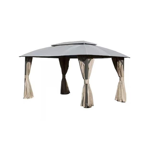 Unbranded 10 ft. x 14 ft. Outdoor Gazebo with Double Roofs, Mosquito Nettings, Heavy-Duty Metal Frame Party Tent Canopy, Grey