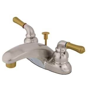 Magellan 4 in. Centerset 2-Handle Bathroom Faucet with Plastic Pop-Up in Brushed Nickel/Polished Brass