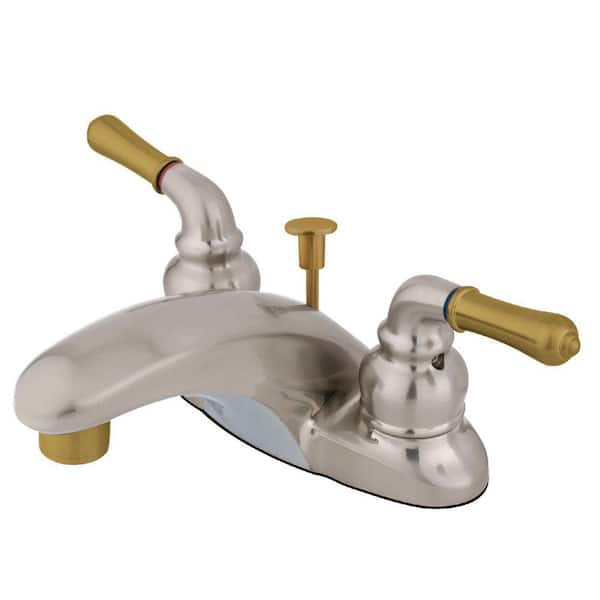Kingston Brass Magellan 4 in. Centerset 2-Handle Bathroom Faucet with Plastic Pop-Up in Brushed Nickel/Polished Brass