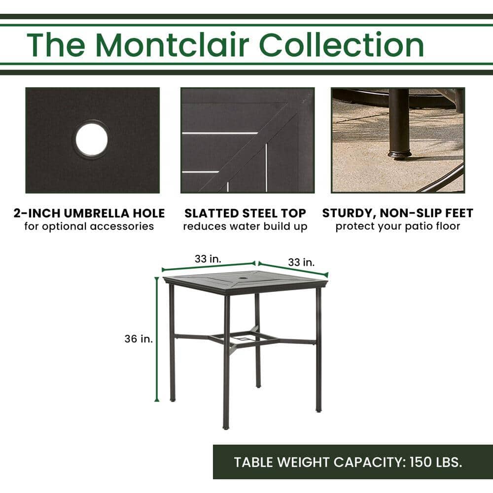 Montclair Modern 5-Piece Outdoor High-Dining Set with Swivel Chairs and Umbrella in Tan
